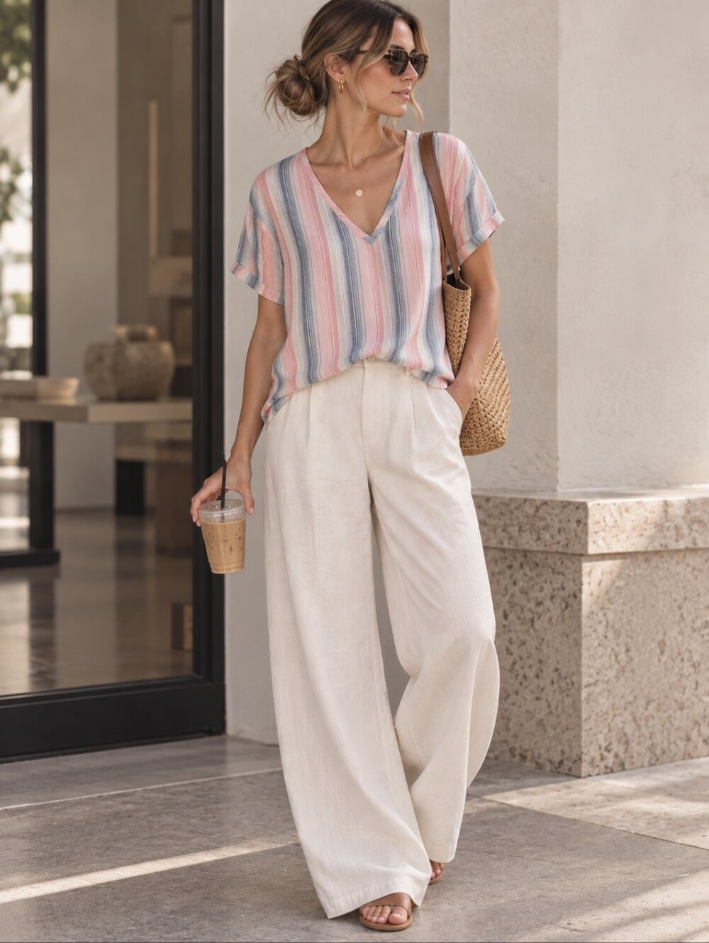 ANTHROPOLOGIE CLOTH &‎ STONE LINEN Blend USA Made Striped Pullover Top SMALL